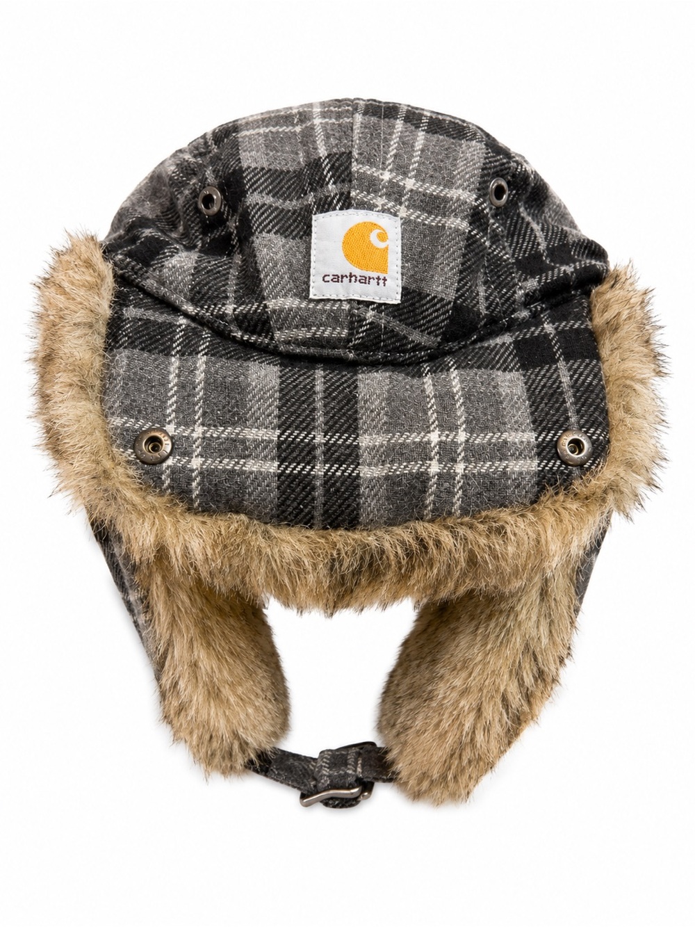 Carhartt Trapper Hat L/XL Gray Plaid Faux Fur Ear Flap Winter